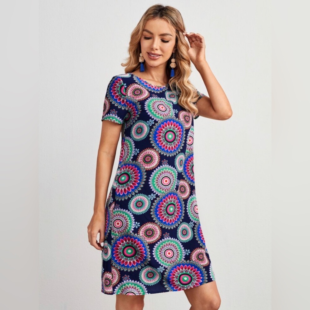 Geo Print Round Neck Dress XXL US14